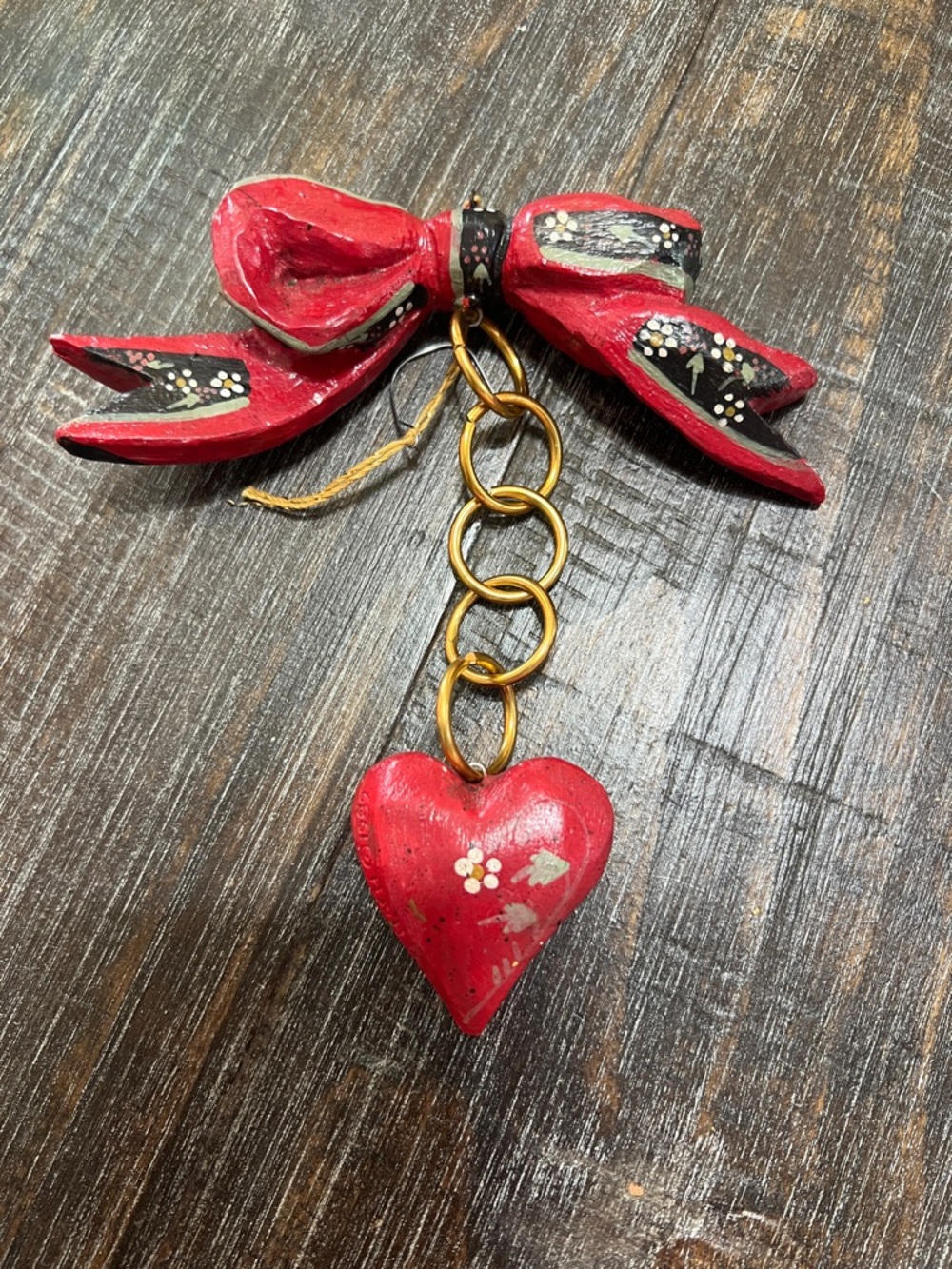 House of Hatten 1989 Hand-Painted Bow & Heart-Part of 12 Days of Christmas Set